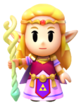 Artwork de Zelda en tenue de princesse tenant la baguette de Tri