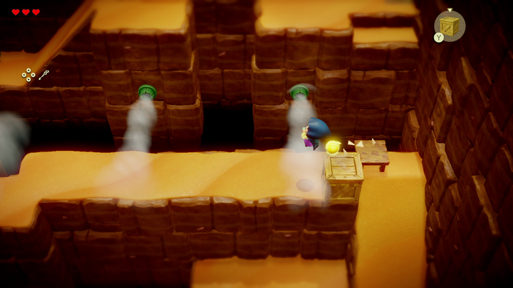 Zelda sautant depuis une caisse pour éviter une rafale de vent (Screenshot - Screenshots du 18 juin 2024- Echoes of Wisdom)