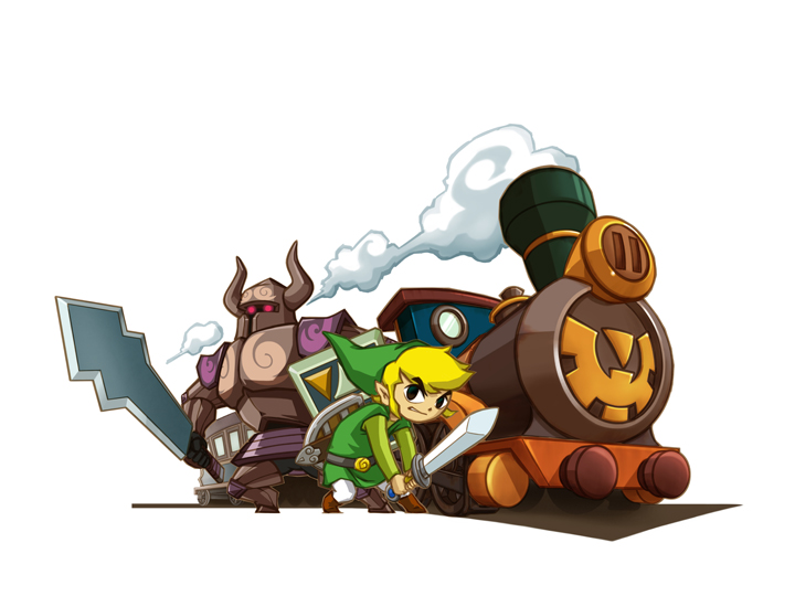 Link, Zelda spectrale et la locomotive (Artwork - Personnages - Spirit Tracks)