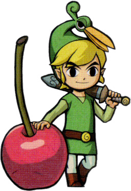 Link s’appuyant sur une cerise (Artwork - Artworks de Link - The Minish Cap)