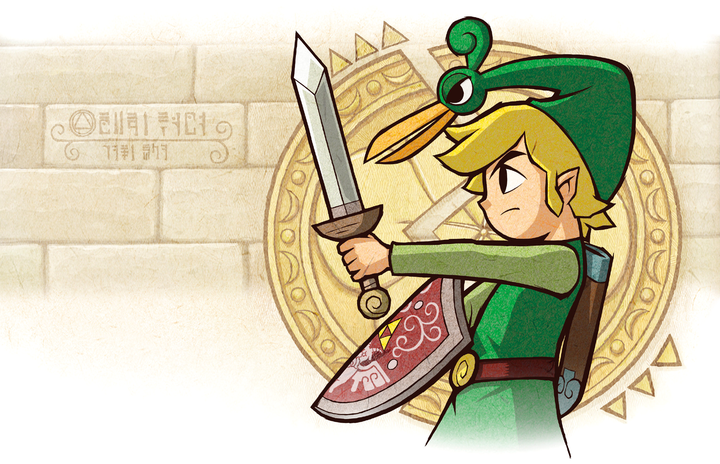 Link et Exelo, avec un un Fragment du Bonheur en fond (Artwork - Illustrations - The Minish Cap)