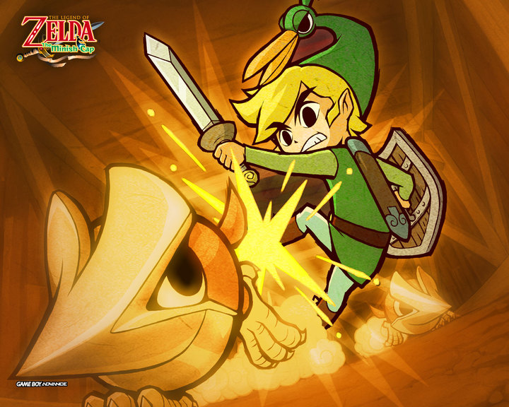 Link attaqué par des helmasaurs (Artwork - Fonds d'écran officiels - The Minish Cap)