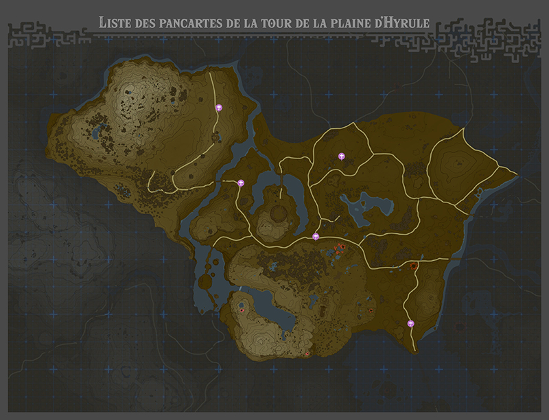 Carte des pancartes de Boulieh de la Tour de la plaine d'Hyrule